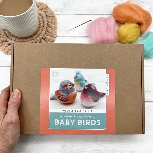 Image of Bergin & Bath Needle Felting Kit Baby Birds - Adult and Teen Arts and Craft Kit for Making Three Little Wool Needle Felted Bird Decorations