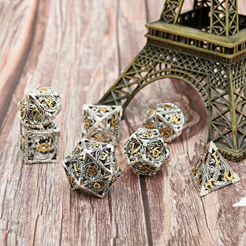 Image of DND Dice Set Metal Dice Dungeons and Dragons Dice Gift Polyhedral Dice Set Role Playing Dice D20 Hollow Polyhedral Dice Set for Dungeons and Dragons RPG MTG Table Games