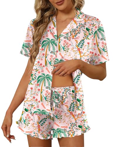 Image of Ekouaer Pajamas Set for Women Short Sleeve Sleepwear Button Down Pjs Lounge Sets Soft Nightwear