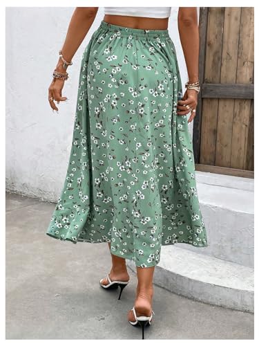 Women's Boho Floral Flowy Midi Skirts Drawstring Waist Graphic Vacation Summer Skirt2