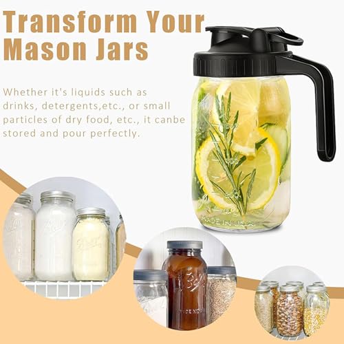 JIAYUYUARPY 4 Pack Mason Jar Pour Spout Lids Regular Mouth with Handle Mason Jar Pitcher Flip Cap Airtight Handle Lid, Leak Proof Seal Cover Easy To Open(Black) by JIAYUYUARPY - Image 6