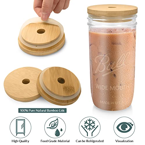 Mason Jar Cups With Lids And Straws - 6Pack 24Oz Reusable Wide Mouth Smoothie Cups, Iced Coffee Cups,Ball Mason Jars Glass Cups, Travel Glass Drinking Bottle,Bubble Tea Cup #TOP2