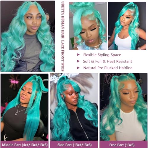 Image of Mink Green Straight Human Hair Wig 26inch Green Lace Front Wig 200% Density | 13x4 UHD Transparent Lace Front Human Hair Wig 100% Virgin Brazilian Straight Hair Green Lace Front Wigs Human Hair For Women