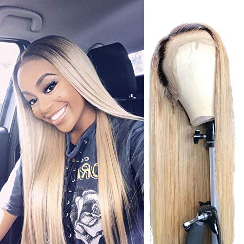 TD-HAIR 613 Blonde Human Hair Lace Front Wigs for Women 13x6 Glueless Silky Straight Long 100% Virgin Remy Human Hair Wig with Baby Hair Pre-Plucked 150% Density (20 Inch, 1B 613 Ombre Blonde)