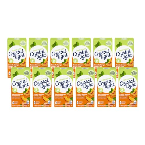 Crystal Light On-the-Go Drink Mix | Peach Mango Green Tea Flavor | 10-Packet Boxes 12-Count Pack (120 Total Servings) | Low Calorie | 99% Caffeine Free