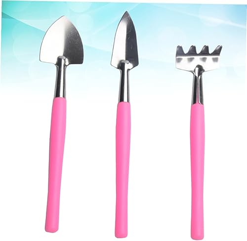 Homoyoyo Mini herramienta de jardín rosa con asas de plástico antideslizantes, práctico rastrillo de pala y pala ancha para plantar macetas en