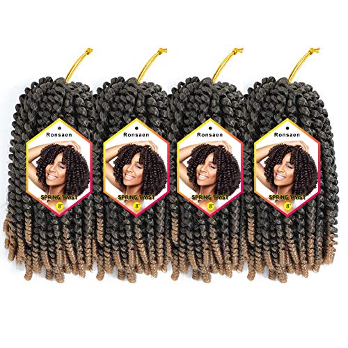 Ronsaen 8 Inch 4 Packs Spring Twist Hair Real Kanekalon Synthetic Crochet Braids Braiding Hair Extensions (8"4Packs,T27)