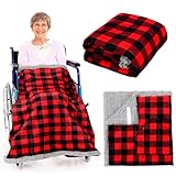 Mindsoft Christmas Wheelchair Blanket with Pouch Warm Soft Flannel Blanket 42.13 x 35.83 Inch Lap Blankets for Elderly Cozy Wheelchair Cover for Holiday Winter Leg and Lower Body Gifts(Red, Black)