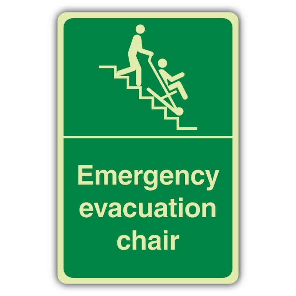 V Safety Photoluminescent Emergency Evacuation Chair -Wheelchair Right Safety Sign - 200 x 300 mm - 1.2mm Rigid Plastic - Double Glow