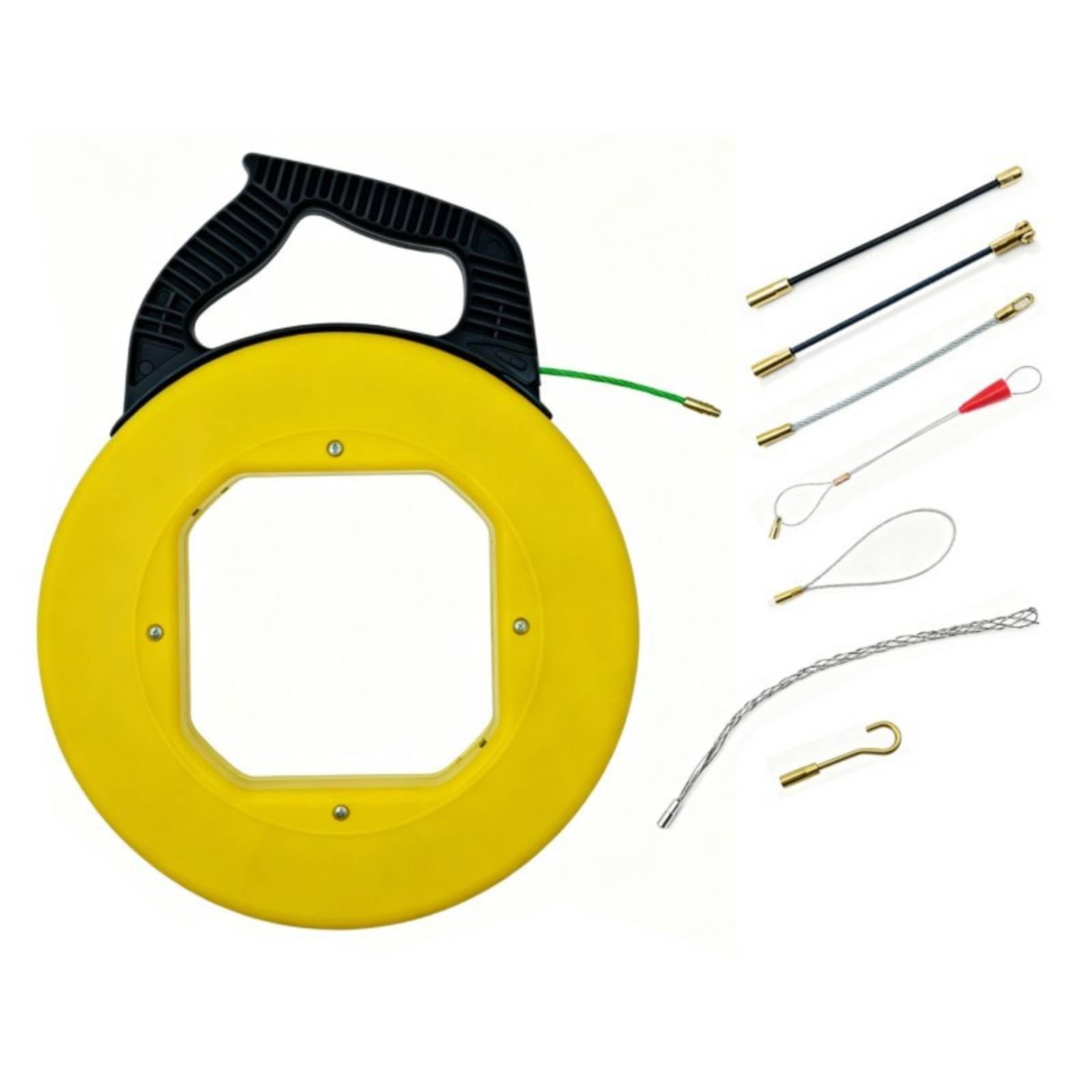 Pasacables de Fibra de Vidrio Herramienta de Guiado Varilla Guía Enhebrador Enrollador con Mango Ergonómico y Accesorios para Conducciones Estrechas