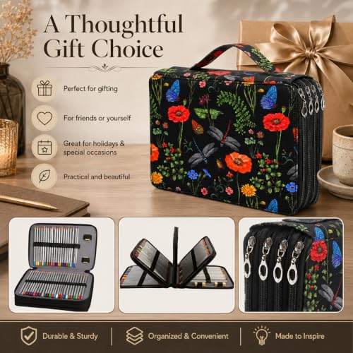 Image of 120 Slots Colored Pencil Case Organizer, 3 Layer Bag