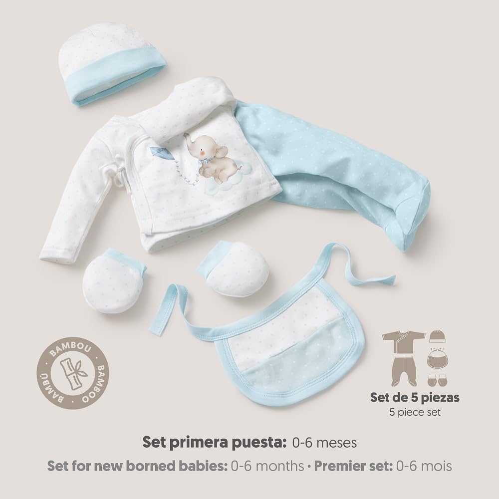 Interbaby Zestaw Prezent dla niemowląt 5 sztuk, model Słoń, niebieski