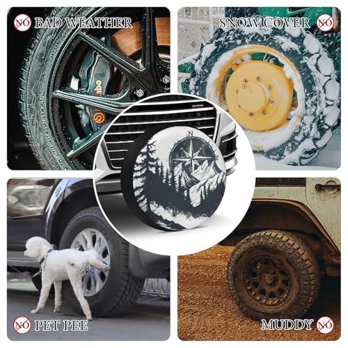 Image of Spare Tire Cover Mountains with A Compass Camping Wheel Protectors Tyre Covers Weatherproof Wheel Covers Mountains Adventure Tire Cover for Camper Truck Travel Trailer 18 Inch
