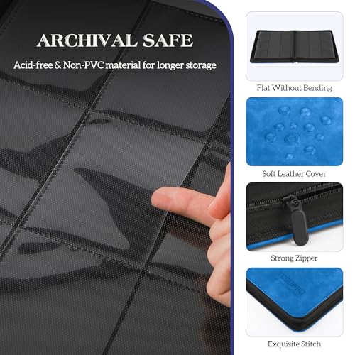 Image of Trading Card Binder, 9 Side Loading Pocket Card Album Hold Up to 540 Cards, Zipper Binder for Cards Collection, TCG Card Holder for Game Card, Sports Card, Yugioh, MTG etc. (Light Blue)