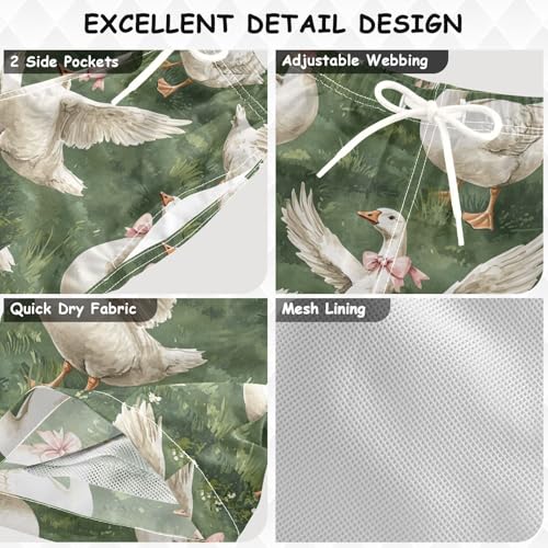 Pigsaly Boys' Swim Board Shorts Flying Large White Goose Pink Bows Boy's Swim Trunks Kids Swimwear 5T3