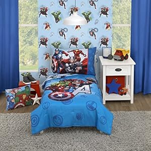 Marvel Avengers Fight The Foes Blue, Red, Green Hulk, Iron Man, Thor, Captain America 4 Piece Toddler Bed Set…