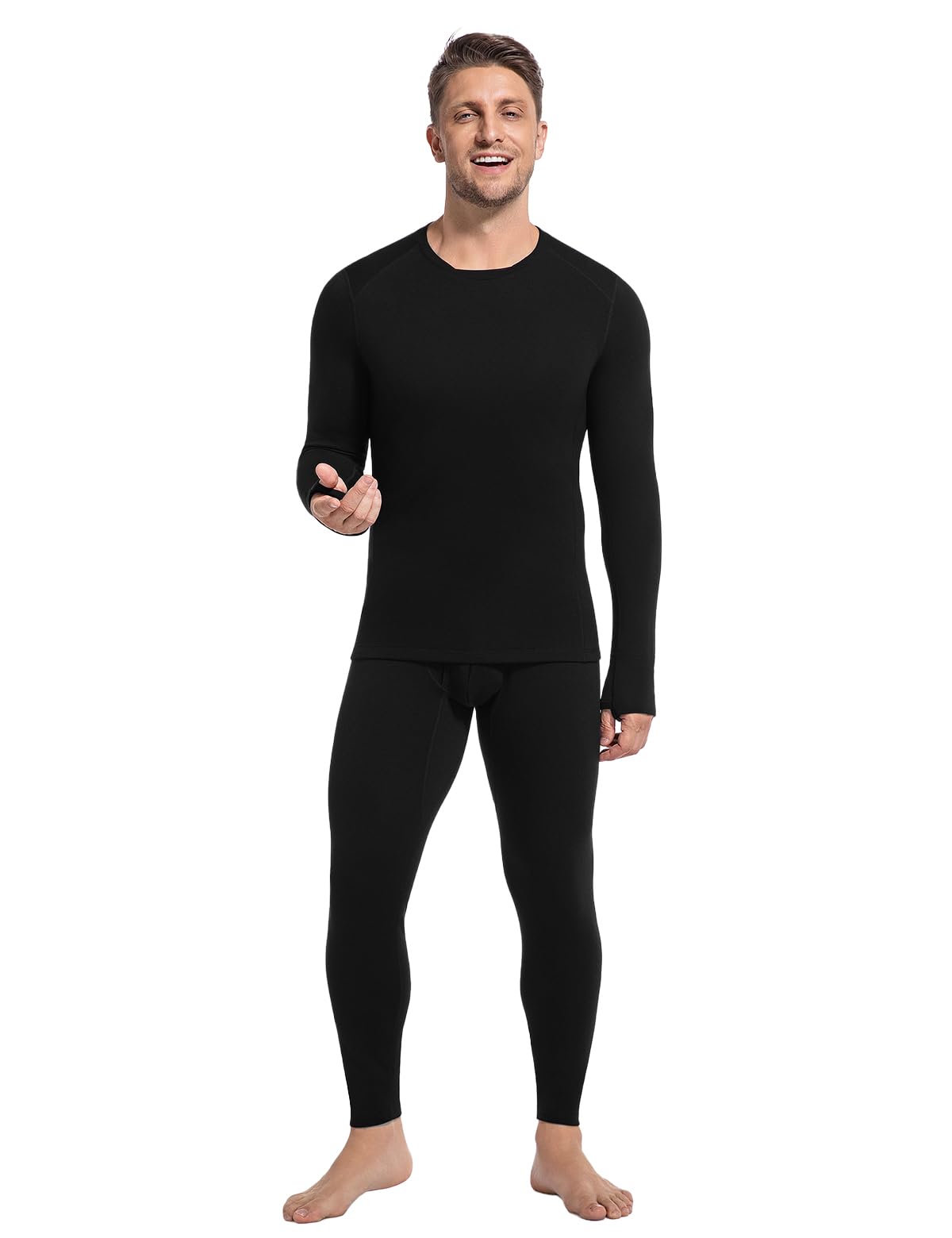 Thermounterwäsche Herren, Winter Skiunterwäsche mit Innenfleece Funktionsunterwäsche Set für Winter -10℃~0℃ Pendeln & Sportarten