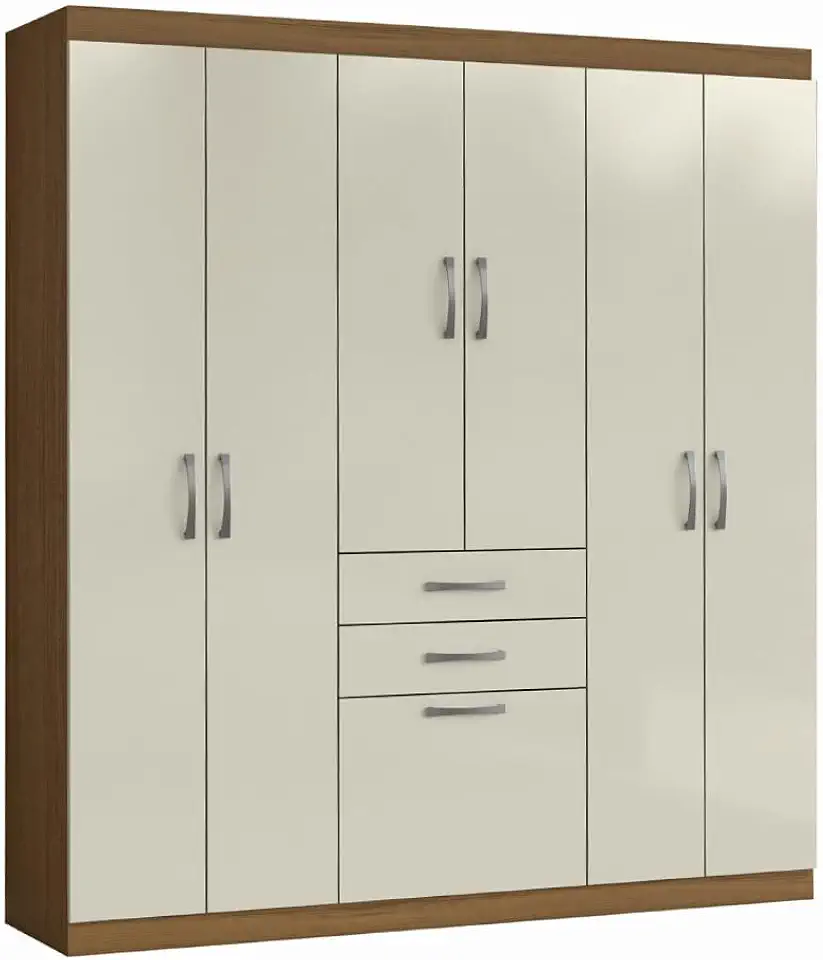 Guarda Roupas Casal 7 Portas 2 Gavetas Lisboa Aramóveis (MADEIRADO/AREIA)