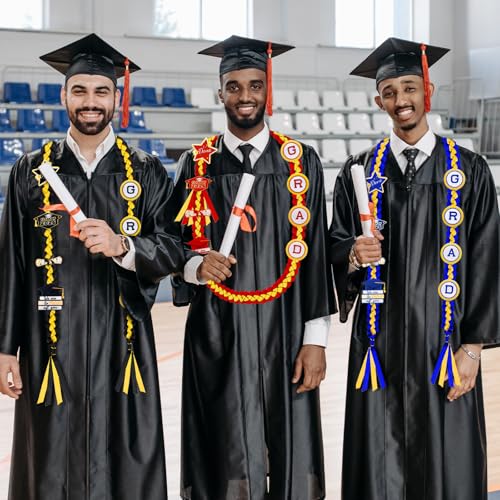 Image of Graduation Leis Class of 2026 Decorations, Handmade Double Braided Graduation Ribbon Leis with Glitter Pins for Him Her High School College Congrats Party Supplies (Blue & Gold)