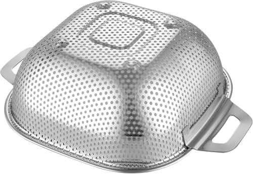 Image of Kreshu Multi-Functional Rectangular Stainless Steel Basket with Handle| Colander Metal Strainer for Draining Vegetable Fruit Noodles Pasta Beans Grains Washing Filter Bowl Storing Purpose(Pack of 1)