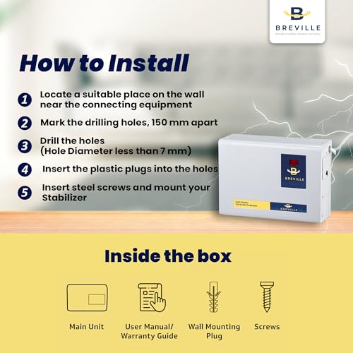Image of Breville Double Booster Voltage Stabilizer for AC Upto 1.5 Ton | 100V-285V | Digital Display | Low & High Voltage Protection for Inverter, Split & Window AC | 3-Year Warranty (Grey)
