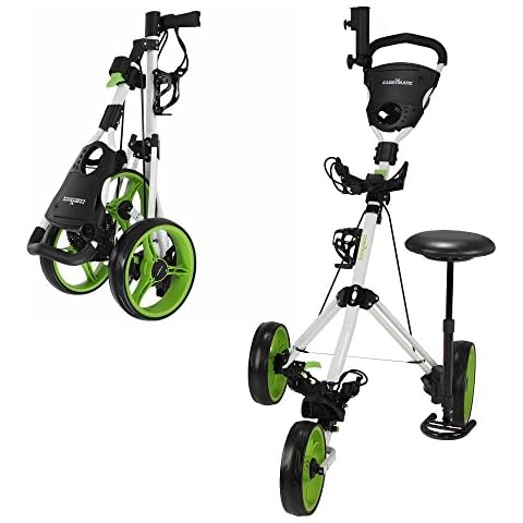 Caddymatic Golf X-TREME 3 Wheel Push/Pull Golf Cart with Seat White/Green Cover
