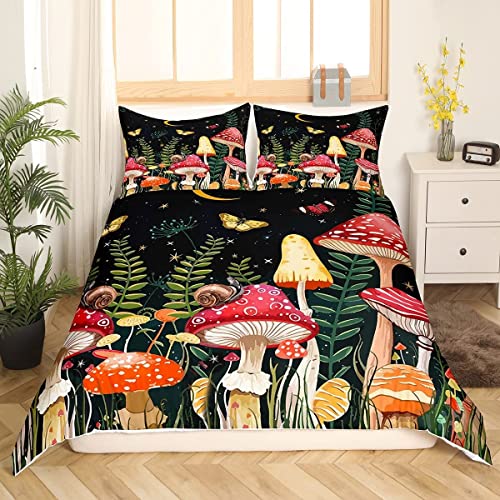 Kids Mushroom Bedding Set Natural Wild Fungus Duvet Cover Set for Kids Boys Girls Botanical Plants Comforter Cover Butterfly Quilt Cover Single Size - Image 3