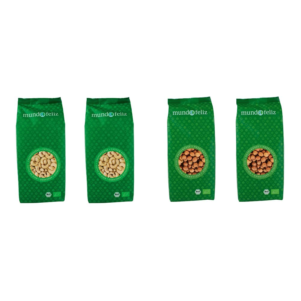 Mundo Feliz Anacardi Biologici, 2 x 500 g & Nocciole Fresche Biologiche, 2 x 500 g