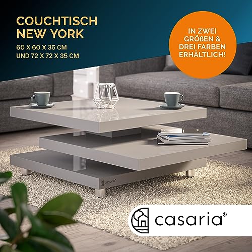 Casaria® Couchtisch New York 72x72cm Wohnzimmertisch Grau Hochglanz Design Modern 360° drehbare Tischplatte höhenverstellbare Füße MDF Sofatisch Cube – Bild 4