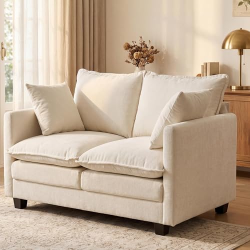 Image of Loveseat Sofa with Cloud 3-Layer Cushion & 27 inch Deep Seat, Modern Small Couch with 2 Washable Pillows for Small Spaces, Bedroom, Apartment, Office, Living Room, in a Box, 50-Inch Beige