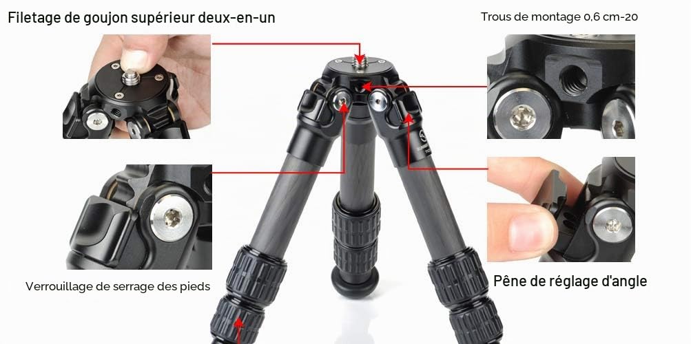 Sunwayfoto Mini pieds de trépied en fibre de carbone T1C30N CF Sunway