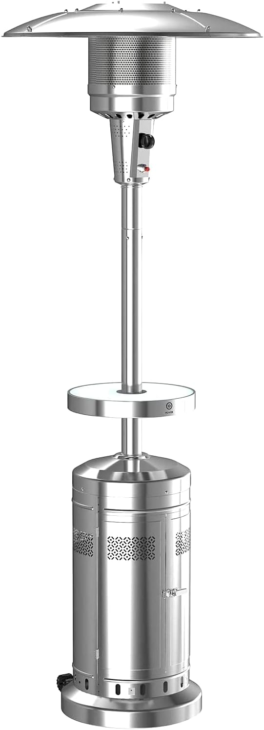Members Mark Patio Heater Led Table & Wheels 47000 Btu Propane Stainless Steel