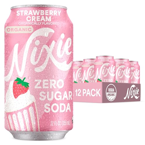 Image of Nixie Organic Zero Sugar Soda, NEW Strawberry Cream, Healthy Soda Pop, Non-GMO, 0 Sugar, 0 Calories, Caffeine Free, 12oz Cans (12 Pack)
