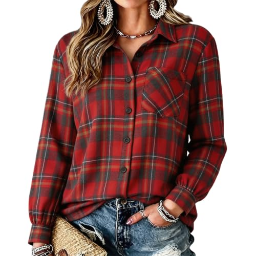 Button Down Tops for Women Gingham Casual Long Sleeve Henley Shirts - image 1