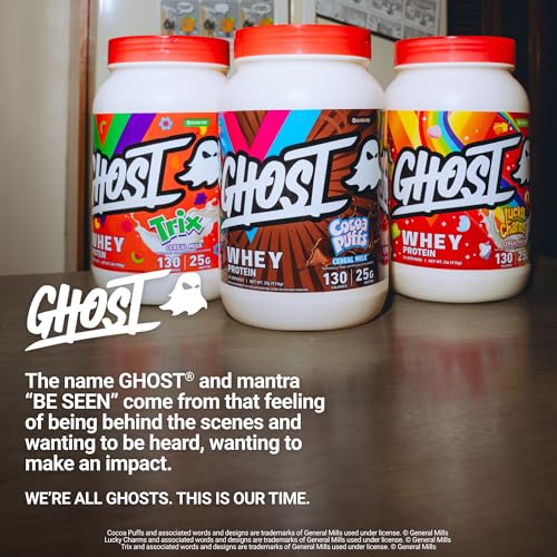 Image of GHOST Whey Protein Powder, Cocoa Puffs Cereal Milk - 2LB, 25G of Protein - Whey Protein Isolate & Concentrate Blend - Post Workout Fitness & Nutrition Shakes, Smoothies & Baking - Soy & Gluten Free