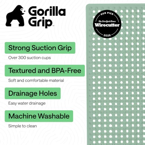Image of GORILLA GRIP Bath Tub Shower Mat, Bathtub Floor Liner, 35x16 Mint Opaque
