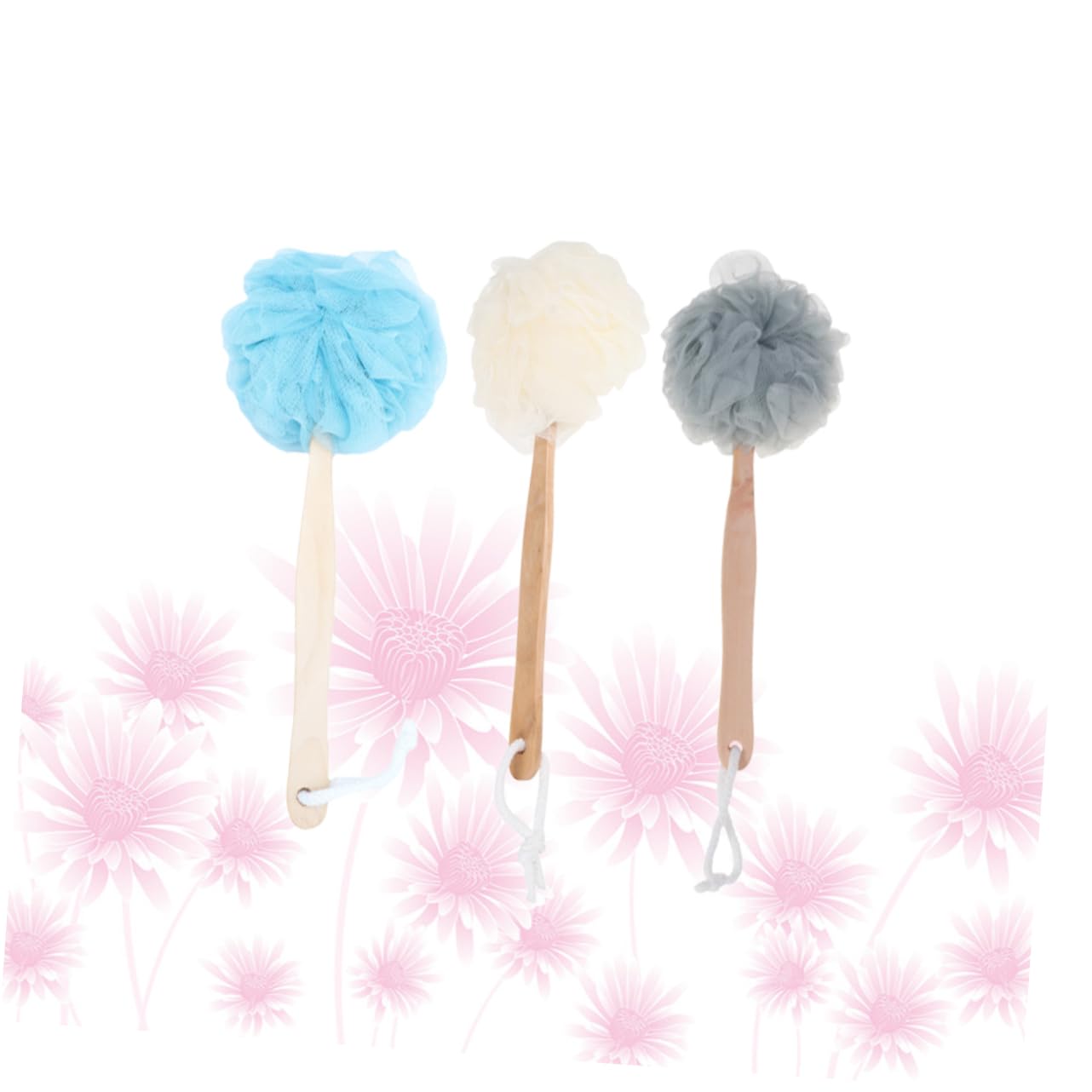 VALICLUD 3 Piezas De Bolas De Baño Cepillos De Fregar Para Toallas De Baño Mango Largo Fibras Esponjosas Bolas De Espuma Con Mango Accesorios De Baño Esponja De Baño De Bambú
