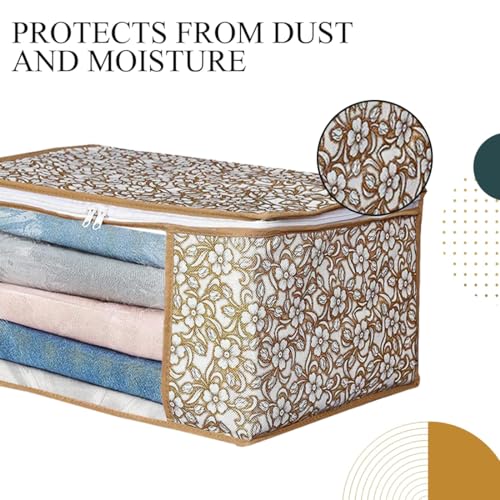 Image of Ai Ankit International Non-Woven Saree Covers With Zip | Set Of 3 Clothes Cover Bags - Storage Organizer For Saree | Shirts | Salwar Suit | Lehenga - Dress Organizer For Wardrobe, 22 Cm, Beige, 32 Cm