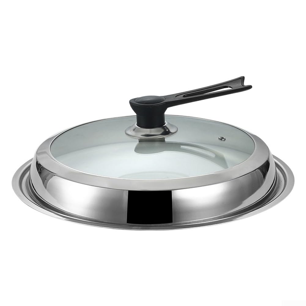 Coperchio in acciaio inox con inserto in vetro per l'uso con ferro grande per wok, caratteristica per una comoda gestione dello spazio in cucina (40 cm)