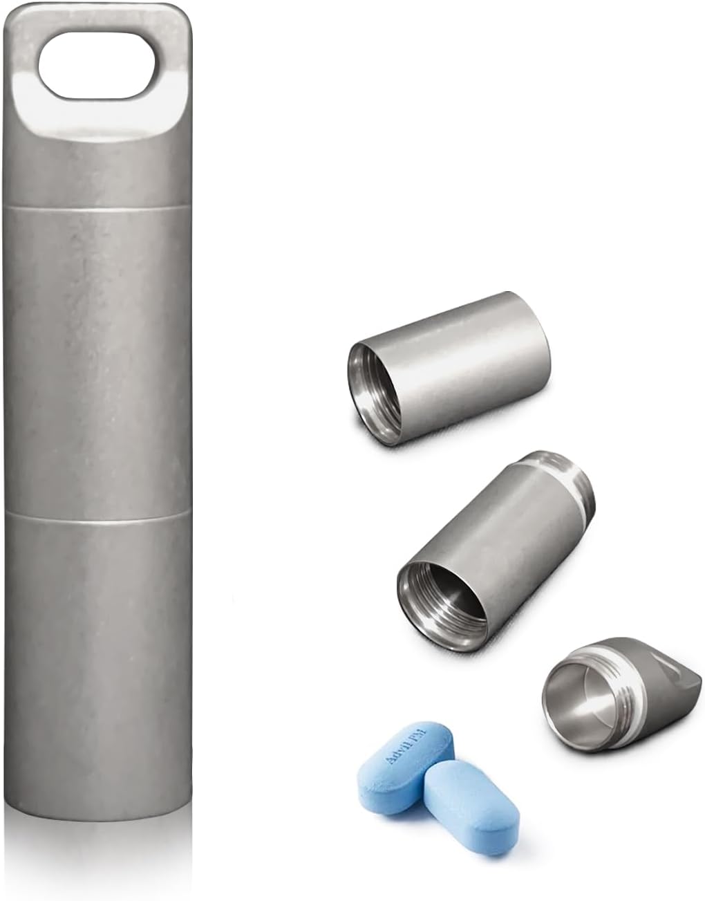 Stainless Steel Pill Box Keychain, Waterproof Compact Pill Organizer for Emergency Pills & Vitamins, Portable Keyring Necklace Holder, Travel Hiking Essentials, 2 Compartments