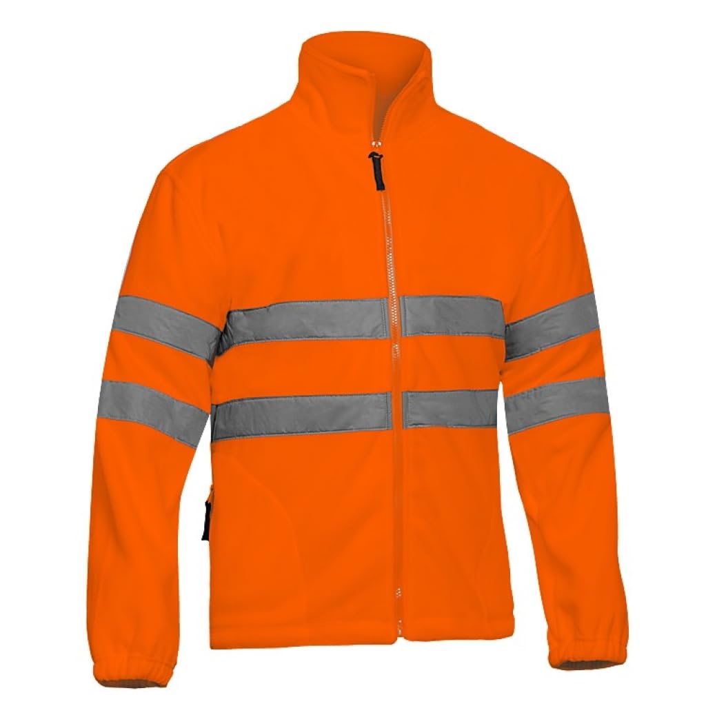 Polaire HV orange | Haute-Visibilité | Deux poches frontales zippées | Fermeture centrale zippée | Bandes réfléchissantes | Taille ajustable | Usage Professionnel | Orange Fluo | De XS au 4XL