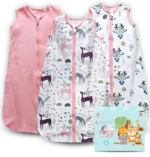 Image of Cute Castle Baby Sleep Sack 12-18 Months - Lightweight 100% Cotton 2-Way Zipper TOG 0.5 Infant Wearable Blanket, Newborn Essentials Toddler Sleep Clothes (3 Pack Pink)