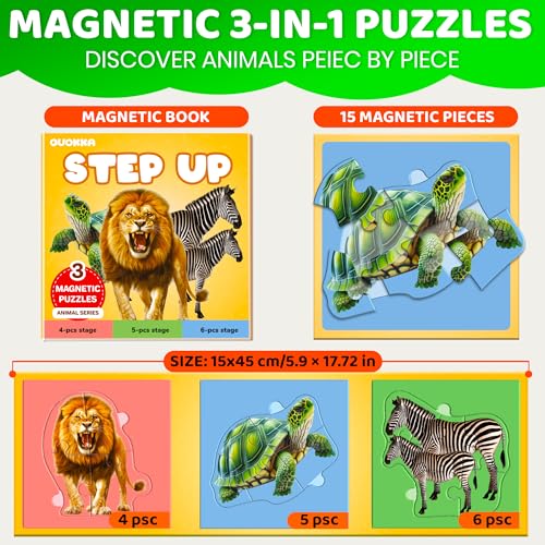 Image of QUOKKA Step Up Magnetic Puzzles for Toddlers 1-3, Wild Animals Puzzle Set in One Book, Travel Games for Kids 3-5, Screen Free Toy for Toddlers and Preschoolers