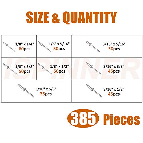 Ispinner ALUMINUM RIVETS-385PCS 385Pcs 8 Sizes Aluminum Blind Rivets, Pop Rivets Assortment Kit thumb #1