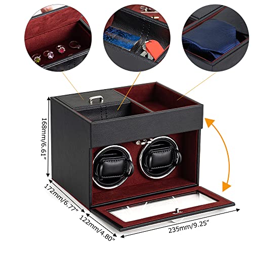 Automatic Watch Winders,Watch Winder Box With Men Jewelry Organizer Tray,Super Quiet Motor,Led Light And Adjustable Watch Pillows,Ac Adapter (Pu Leather-Red) #TOP3