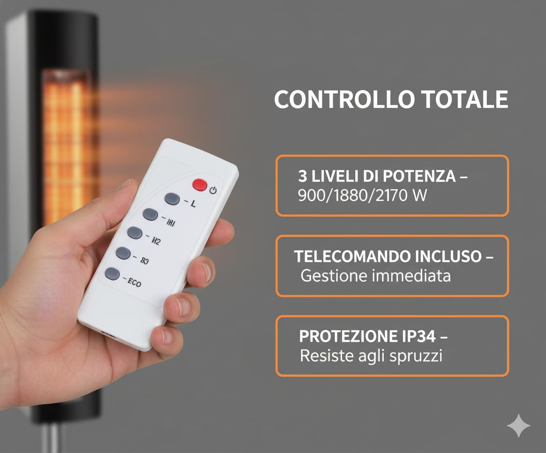 SKYLINE PRO - Riscaldatore Elettrico da Esterno a Infrarossi - Fungo Riscaldante, Area 25m²