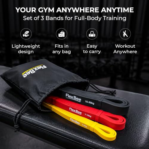 Image of FlexBee Heavy Resistance Bands Set for Workout (Light, Medium, Heavy) | 5-30 KG Stretch Bands for Strength Training, Home Gym & Physiotherapy | Durable Latex Exercise Bands for Men & Women