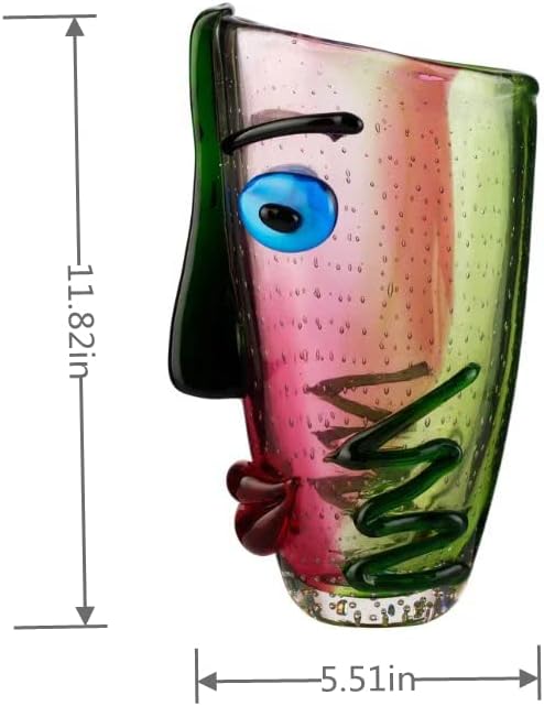 Yao Yuan Hand Blown Murano Style Art Glass Vase with face, Multicolor, 14.57in Tall - Thumbnail 4