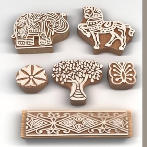 Image of RENIQ Wooden Printing Block for Fabric & DIY Craft | Handcrafted Indian Design Stamp for Textile, Pottery, Mehndi & Home Decor (Multicolor3)