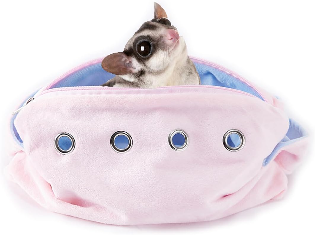 Meow&Woof Sugar Glider Bonding Pouch & Small Animal Carrier – Escape-Proof Sling for Hedgehogs, Ferrets, Hamsters Soft Critter Cuddler (10″x6″, Pink)
